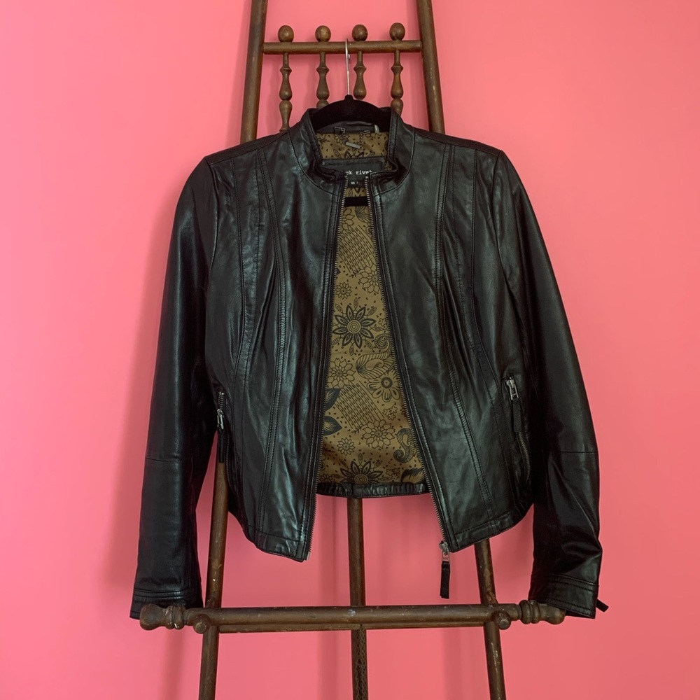 Black Rivet Genuine Leather Bomber Jacket